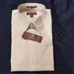 Nordstrom Men’s Cream and Brown Pinstripe Dress Shirt NWT 16/33
